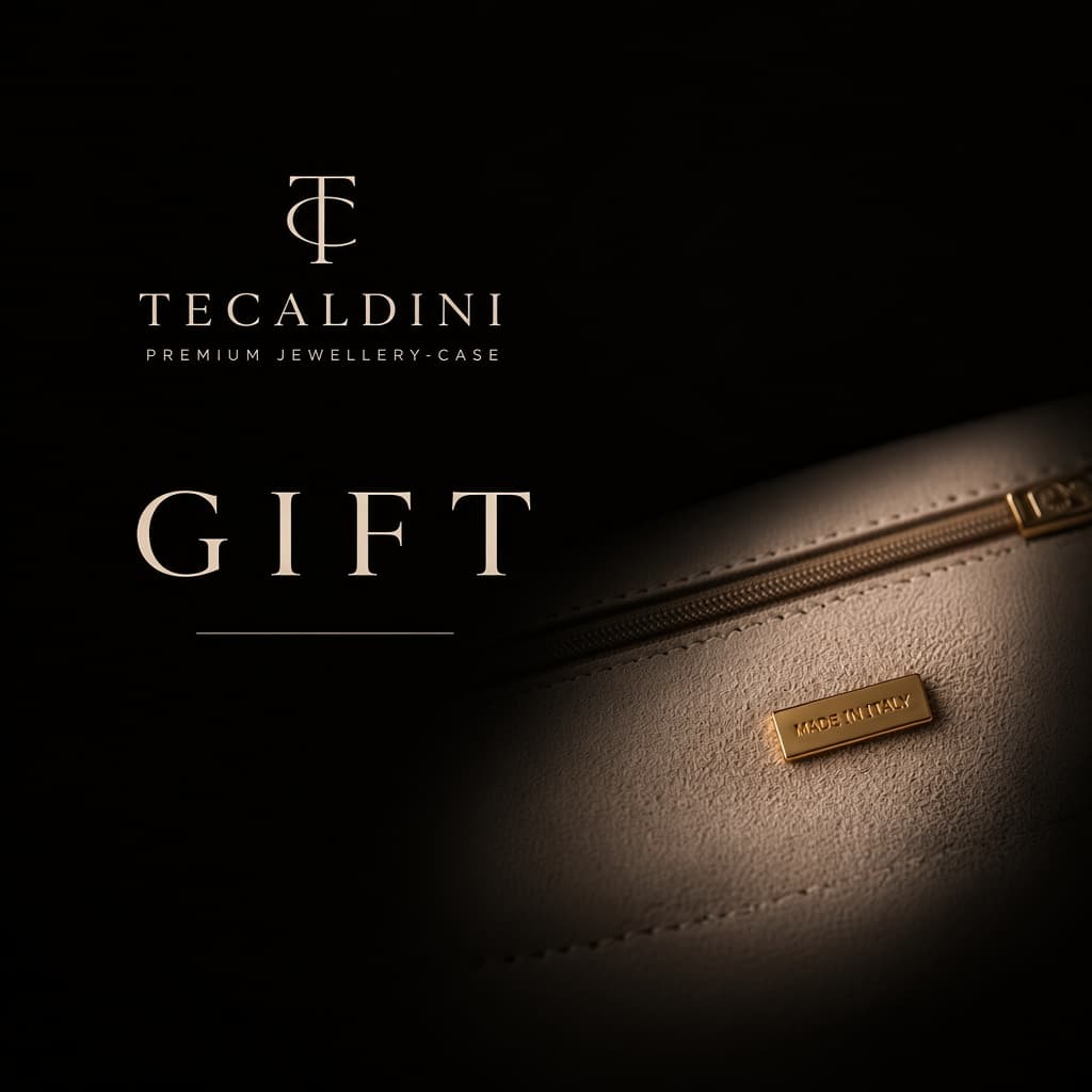 Tecaldini gift certificate, a close view of the leather and the word Gift.
